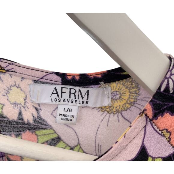 AFRM Jamie Dress Large Floral Print Open Back Short Sleeve Front Slit Midi - Picture 5 of 5